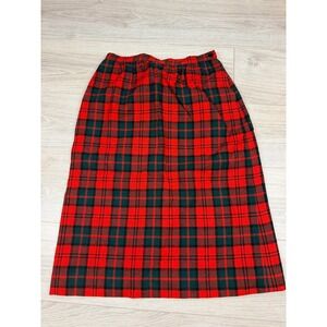 Pendleton Vintage Red Green Plaid Wool Midi Skirt Size 12 Made in USA Tartan